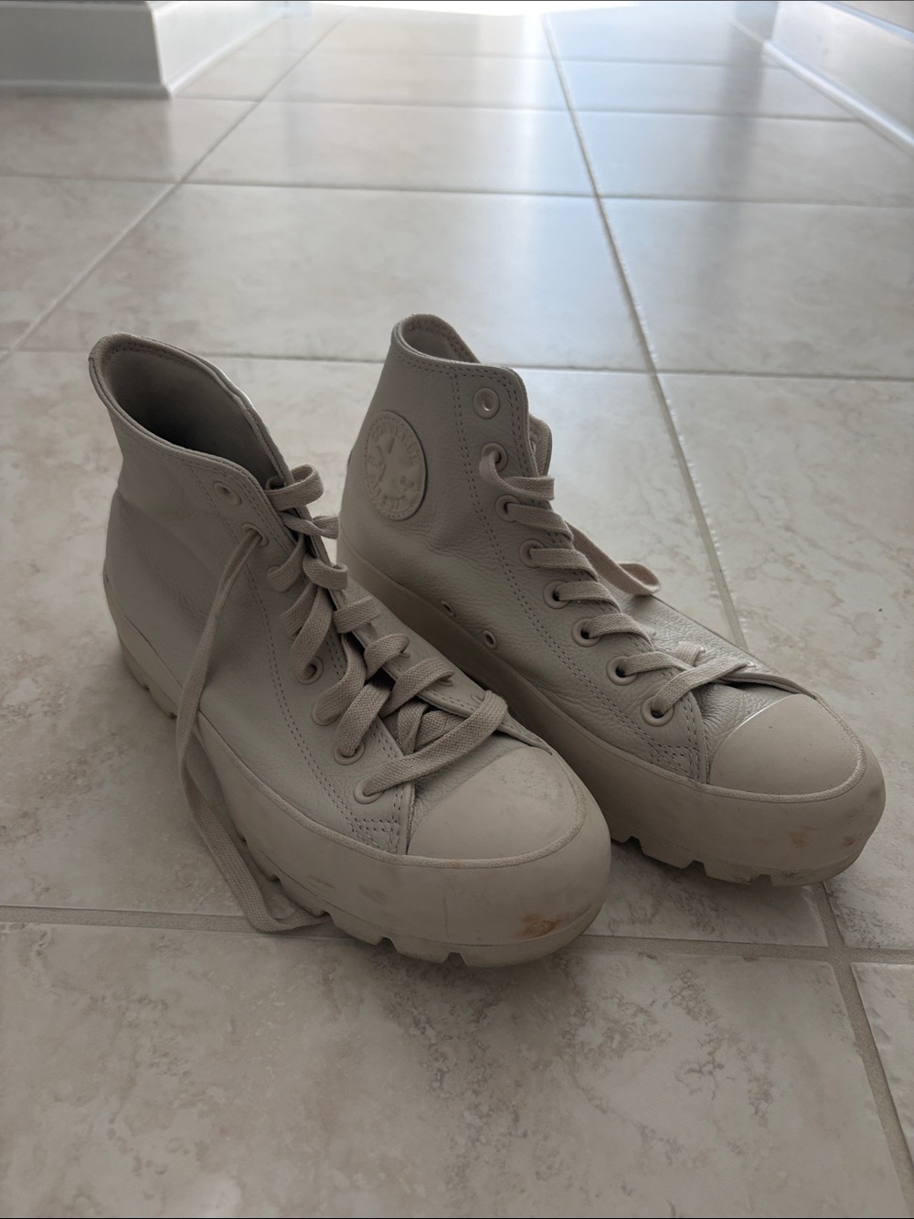 Converse High-Top Platform Sneakers in Light Beige